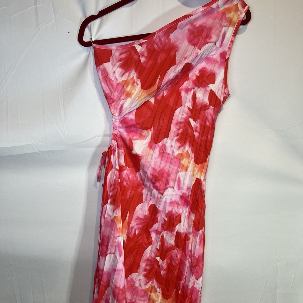 Pink Pleated One Shoulder Cut Out Asymmetrical Elegant Beach Dress Womens Medium
